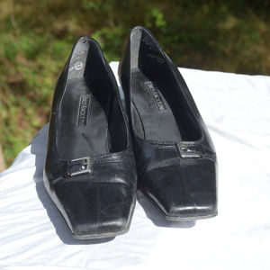Black square toed dress shoes